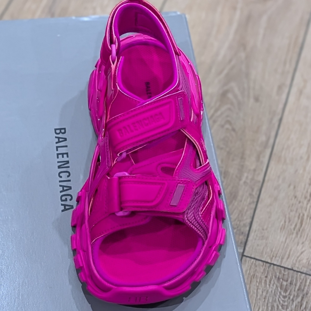 $995 Womens Balenciaga 25MM Monochrome Strapped Sandals Pink 37 US 7 - Picture 2 of 10